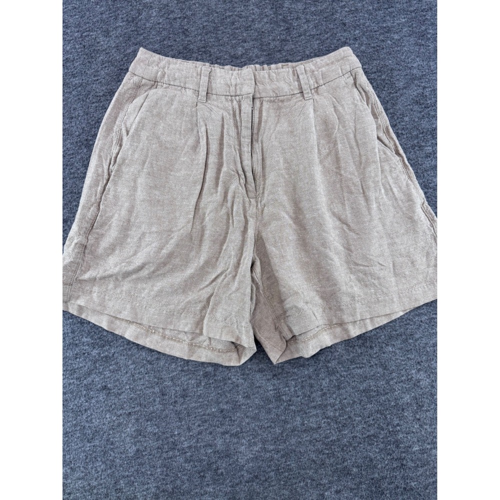 Old Navy Tan Linen Blend Pleated Shorts Womens Small Elastic‎ Back Oatmeal